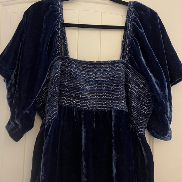 Free People Navy Blue Velvet Mini Dress - Picture 4 of 6
